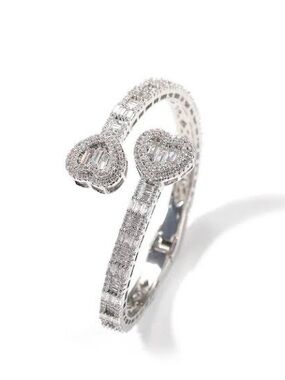 Silver Heart Open Cuff Bracelet with Clear Crystals